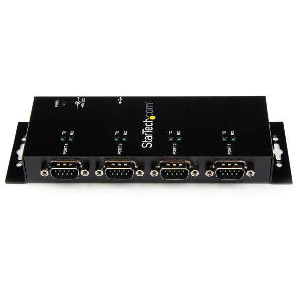 Startech.com ICUSB2324I Hub adattatore seriale USB a DB9 RS232 a 4 porte - Guide DIN industriali e montabile a parete - Ritenzione della porta COM - Hub USB a DB9 RS232 (ICUSB2324I)