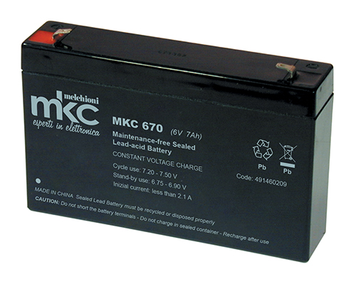 Batteria al piombo ricaricabile 6V 7Ah terminale faston 4.8mm MKC