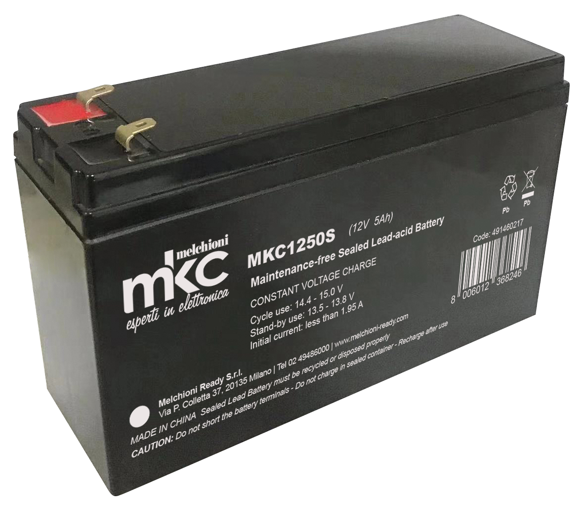 Batteria al piombo ricaricabile 12V 5Ah terminale faston 4.8mm MKC