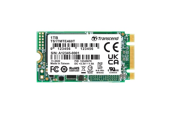 Memory 1TB, M.2 2242, PCIe Gen3x2, NVMe, 3D TLC BiCS5, DRAM-less, PE: 3K, extended temp. TS1TMTE460T