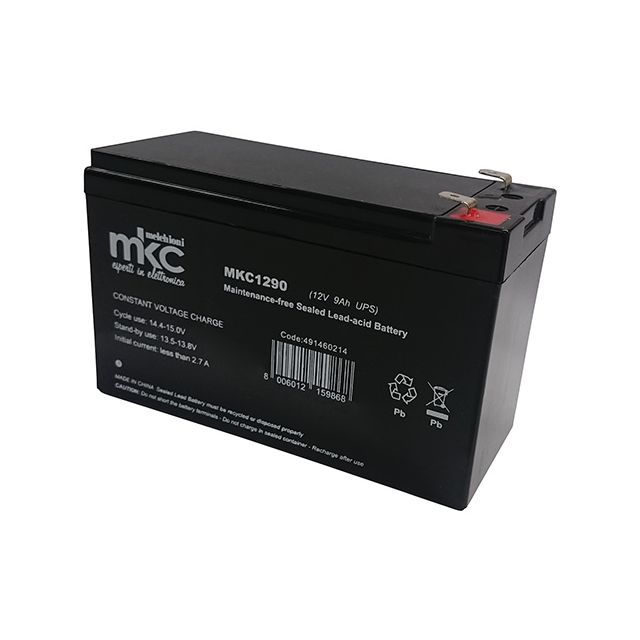 12V 9Ah rechargeable lead-acid battery, cyclic, with 6.3mm faston terminal MKC1290H