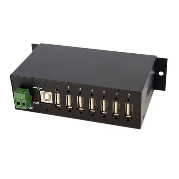 Startech.com ST7200USBM Hub USB 2.0 a 7 porte - Hub USB-A industriale in metallo con protezione ESD e dalle sovratensioni 350W - Montaggio su guida DIN/parete/scrivania - Hub di espansione USB - TAA (ST7200USBM)