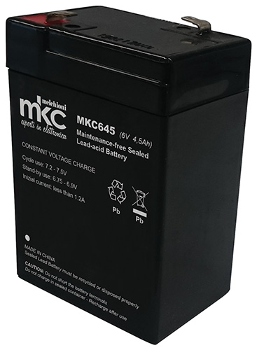 Batteria al piombo ricaricabile 6V 4.5Ah terminale faston 4.8mm MKC