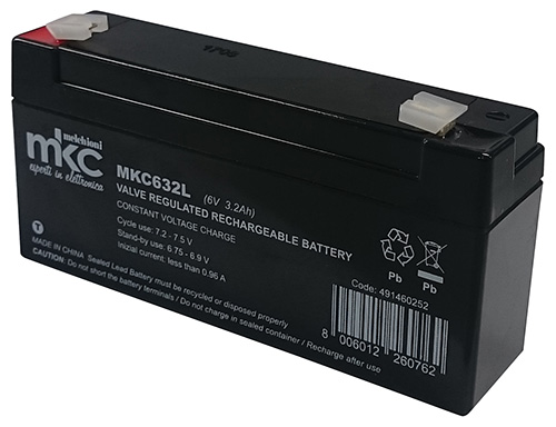 Batteria al piombo ricaricabile 6V 3.2Ah lunga terminale faston 4.8mm MKC