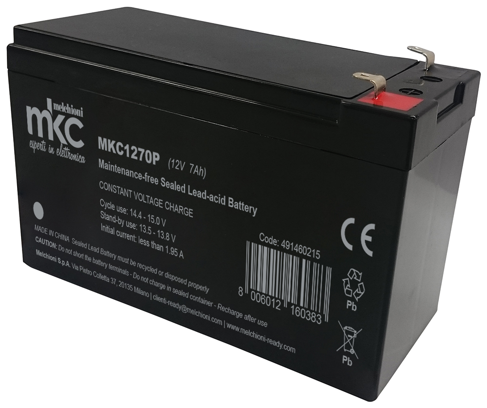 12V 7Ah rechargeable lead-acid battery with 4.8mm faston terminal MKC
