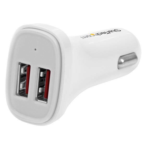 Startech.com USB2PCARWHS Caricatore per auto USB a due porte, 24 W/4,8 A, bianco - Ricarica 2 tablet contemporaneamente